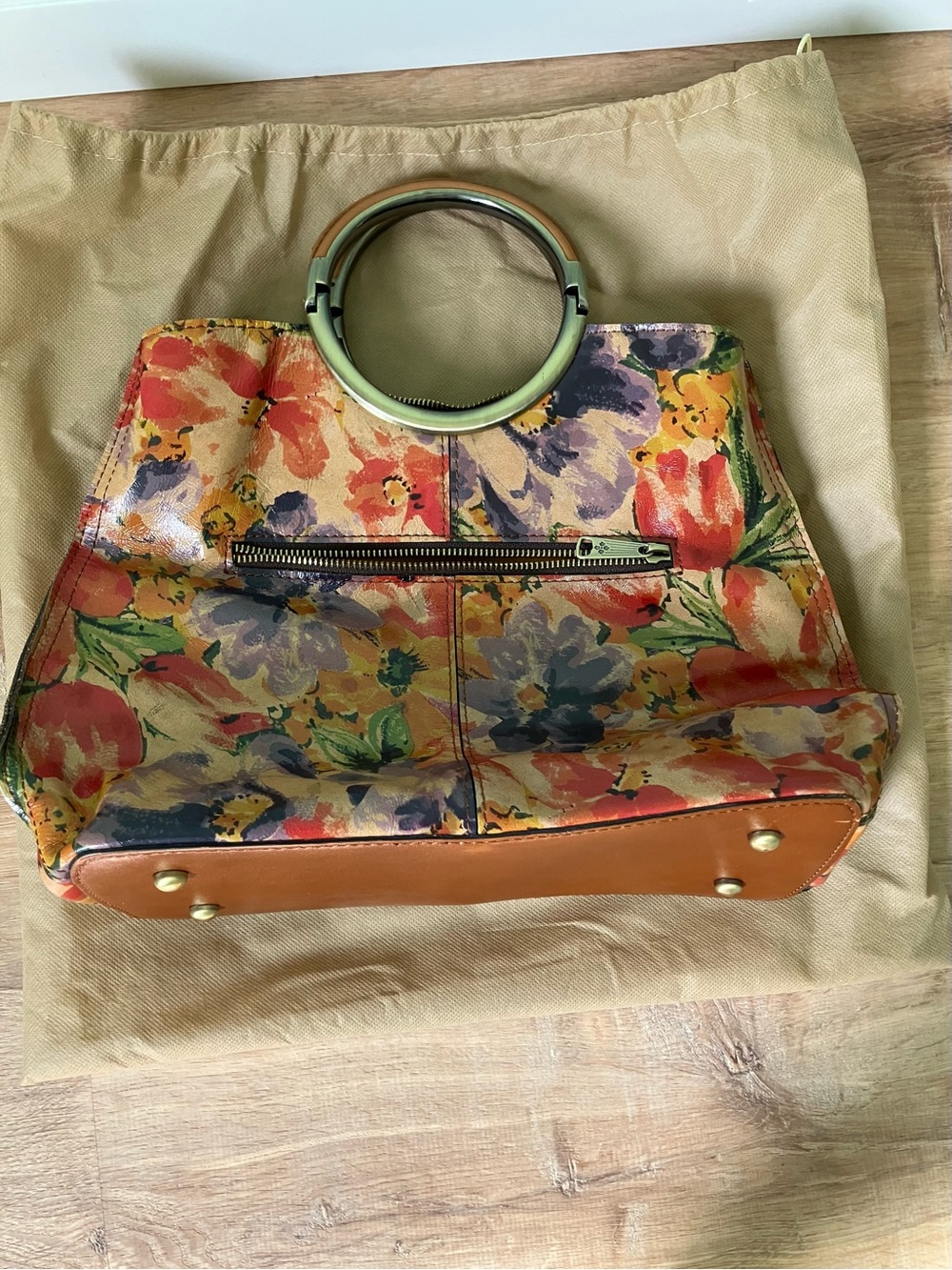 Patricia Nash Floral Canvas Tote with Ring Handles and Tan Trim